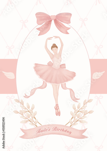 Happy birthday card soft pink watercolor ballerina