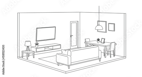 Modern living room design with furniture and decor elements for interior space