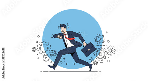 Businessman running urgently late for important meeting with deadline pressure