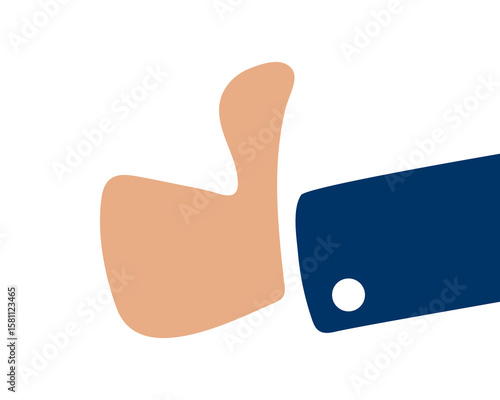 A stylized thumbs up hand gesture with a business suit sleeve. Symbolizes approval, success, and positive feedback. Great for website UI or promotion.