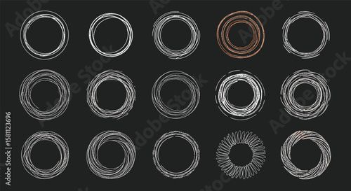 Abstract circular geometric ornaments and decorative elements set featuring intricate patterns