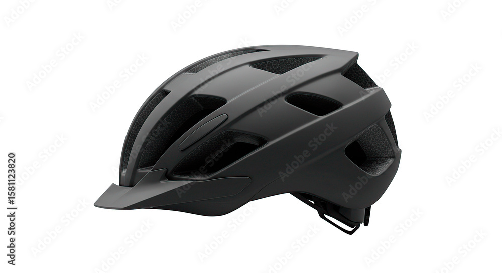 Fototapeta premium This sleek, matte black bicycle helmet offers great protection and ventilation.