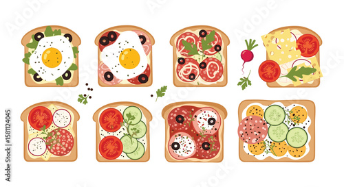 Delicious open faced sandwich creations featuring fresh toppings and wholesome bread