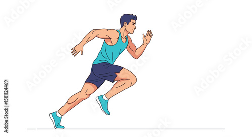 Athletic male runner sprinting fast towards future fitness goals and personal best achievements