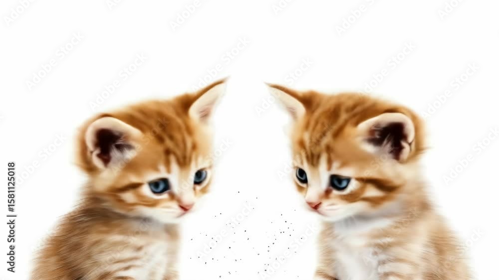 Two Adorable Ginger Kittens with Blue Eyes - Two fluffy ginger kittens with bright blue eyes are shown sitting side-by-side against a white background. Two Adorable Ginger Kittens with Blue Eyes - Two fluffy ginger kittens with bright blue eyes are shown sitting side-by-side against a white background.