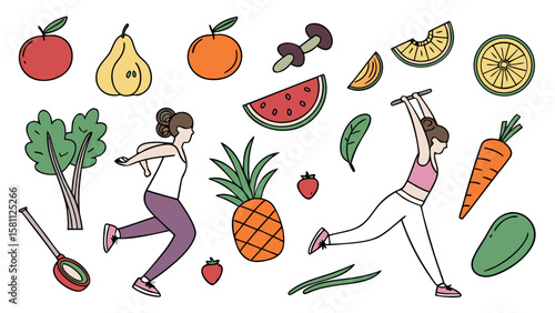 Healthy lifestyle icon set big collection of modern icons in healthy Sheet/Icon Set Vector illustration. AI GENERATED.