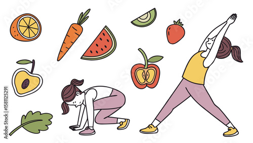 Healthy lifestyle icon set big collection of modern icons Sheet/Icon Set Vector illustration. AI GENERATED.