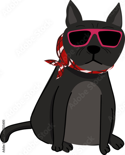 Black Dog with Red Scarf – Cute Cartoon Fashion Dog Vector