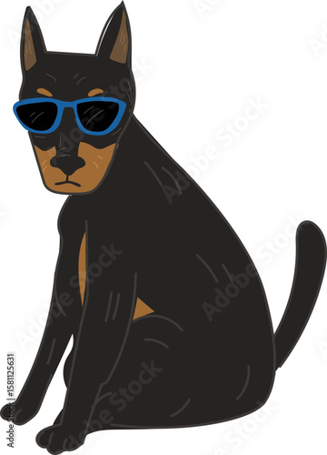 Doberman with Glasses – Cute Cartoon Fashion Dog Vector
