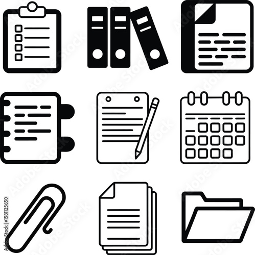 A collection of office and business icons isolated on white background