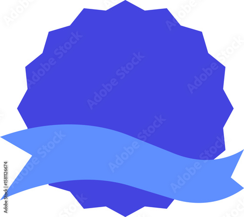 Blue blank award badge with ribbon is celebrating success, achievement, winner, champion, and victory in a simple yet elegant design with copy space