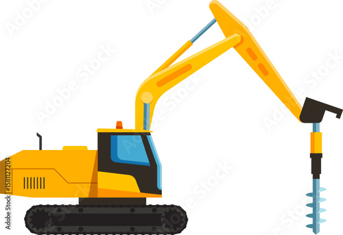 Powerful drilling machine featuring a large auger, actively penetrating the ground, perfect for various construction and earthmoving projects requiring robust machinery and reliable performance