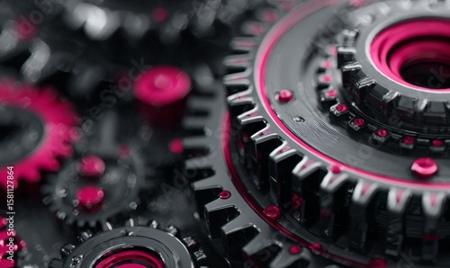 Macro shot of a complex machine gear mechanism, concept of engineering and technology