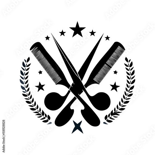 Silhouette icon vector set of barber tools and grooming elements in minimal flat style, including scissors, razors, combs, beards, male and female barbers, perfect for salon branding and hairstyling g