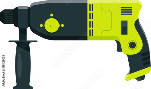 Rotary hammer drill with ergonomic handle and speed control button enabling precise drilling and hammering in various materials during construction and repair projects