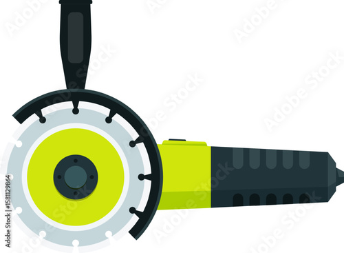 Green and black angle grinder featuring a diamond cutting disc, delivering precision and efficiency for cutting various materials in construction and metalworking projects