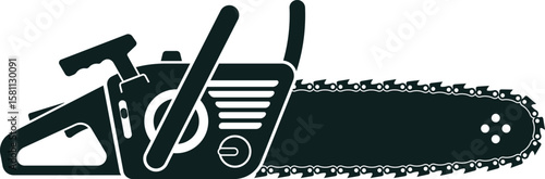 Chainsaw silhouette featuring intricate details of the chain, handle, and body, perfect for illustrating concepts related to logging, woodworking, and forestry practices