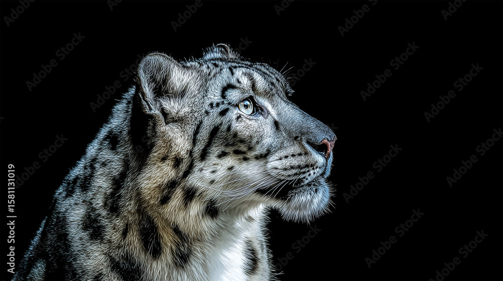 Fototapeta premium snow leopard gray cat on black background portrait