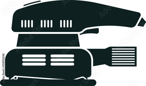 Orbital sander silhouette representing a power tool used for smoothing surfaces, typically in carpentry and woodworking, featuring a handle and a sanding pad