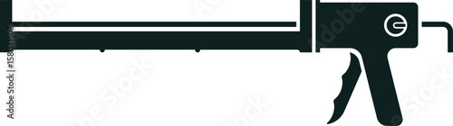 Black silhouette of a caulking gun dispensing silicone or adhesive, ideal for home repairs, construction, and DIY projects representing efficiency and precision