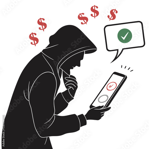 silhouette Phone scam on white background