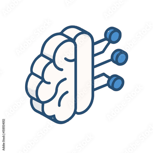 Modern modern digital technology isometric icon showing AI brain, with transparent background. Depicts AI brain connected with circuits, data points,