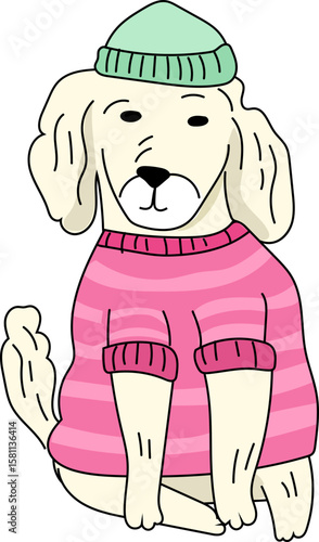 Dog in Pink Sweater – Cute Cartoon Fashion Dog Vector