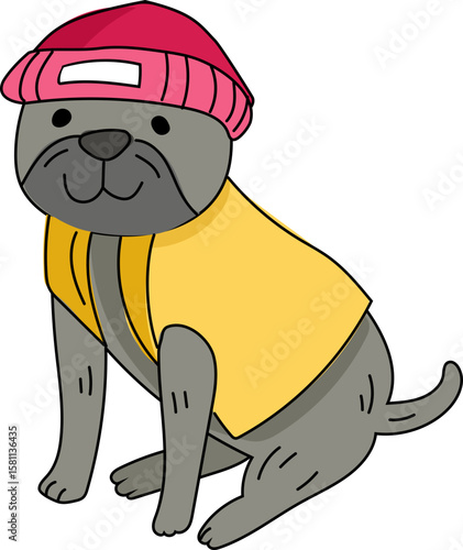 Pug in Yellow Outfit – Cute Cartoon Fashion Dog Vector