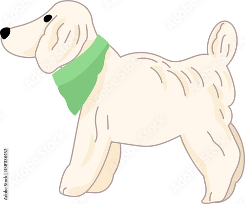 White Dog in Green Scarf – Cute Cartoon Fashion Dog Vector