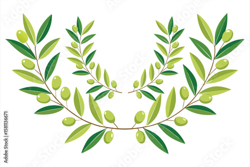 Laurel wreath vector illustration with ribbon and green leaves design