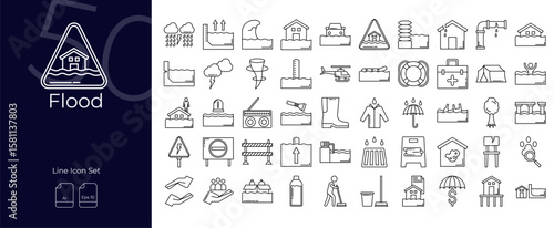 Flood Line Editable Icons set. Vector illustration in modern thin line style of Baby flood icons: flood,flooding,disaster etc