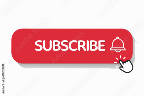 Red subscribe button with click cursor on notification bell icon - vector social media call to action.