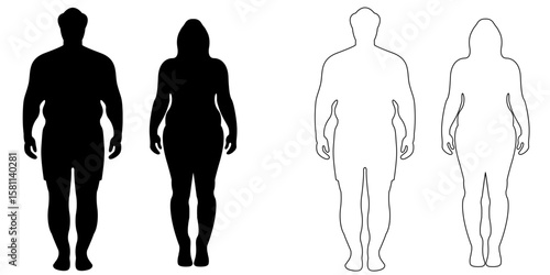 Plus Size Male and Female Silhouette and Outline Body Shape Vector