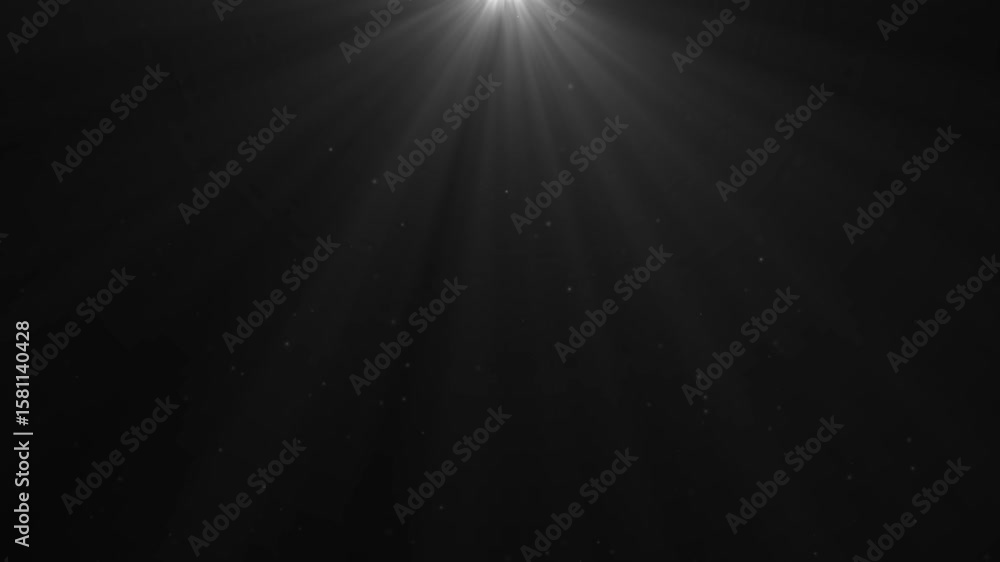 Seamless volumetric light from top in dark scene. White lamp rays shine ...