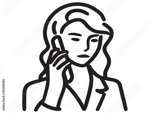 Woman talking on phone icon in vector line art