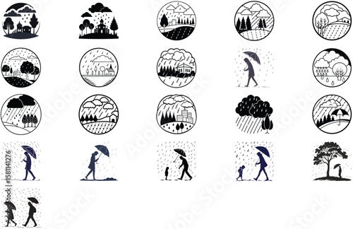 silhouette rainy day on white background