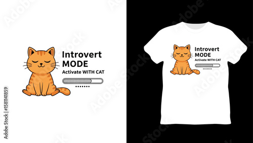 Cute Cat Introvert Mode T Shirt Design with Progress Bar
