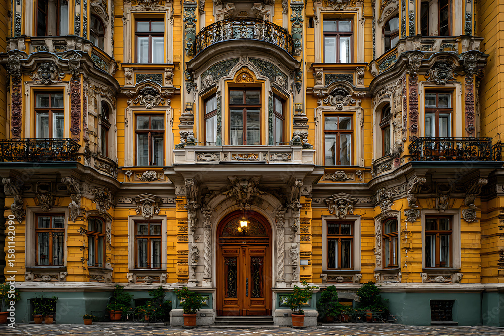 Obraz premium Ornate Yellow and Brown Facade