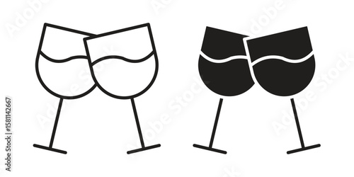 Wine toast icon. Stroke and Glyph pictogram. Vector illustration on white background