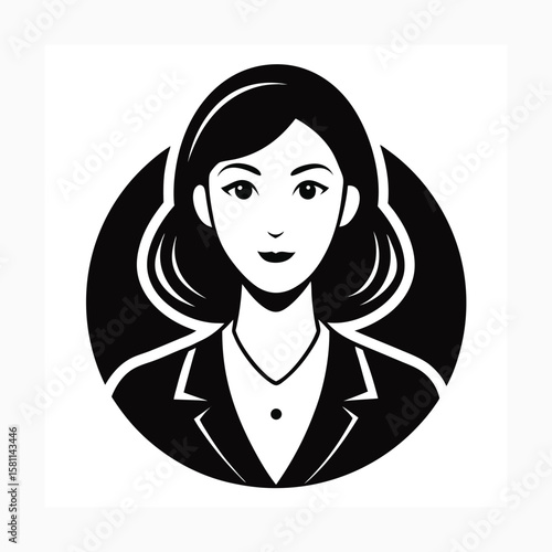 Stylized black and white portrait of a professional woman isolated on white background