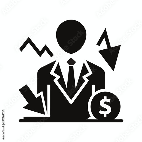 Business professional with growth chart and briefcase isolated on white background
