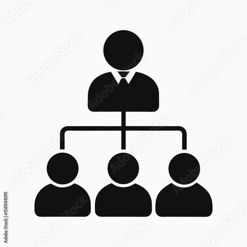 Colorful organizational chart with a leader and three team members isolated on white background