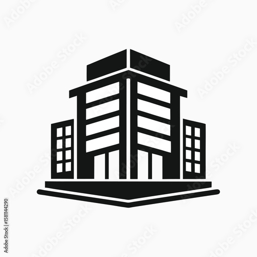 Modern office building icon with multiple floors isolated on white background
