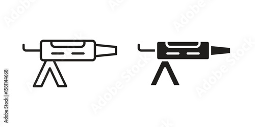 Sealants gun icon. Stroke and Glyph pictogram. Vector illustration on white background