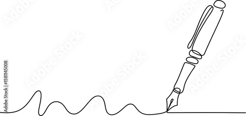 Simple line art of pen nib and wavy line symbolizing expressive writing