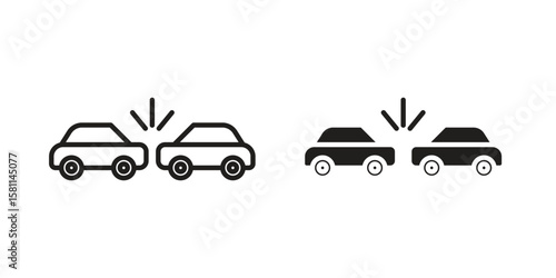 Rear end collision icon. Stroke and Glyph pictogram. Vector illustration on white background
