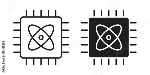 Quantum computing icon. Stroke and Glyph pictogram. Vector illustration on white background
