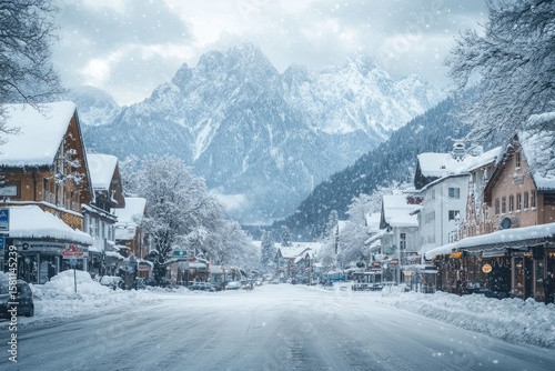 Wallpaper Mural Snowy mountain town street Torontodigital.ca