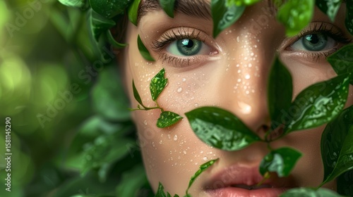Ayurvedic facial spa with leaf application for rejuvenation and calm skin therapy