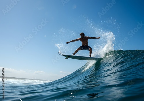 Fototapeta Naklejka Na Ścianę i Meble -  Dynamic Surfer Riding a Powerful Ocean Wave